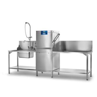 Hobart doorschuifvaatwasmachine Profi AMX met ingebouwde waterontharder